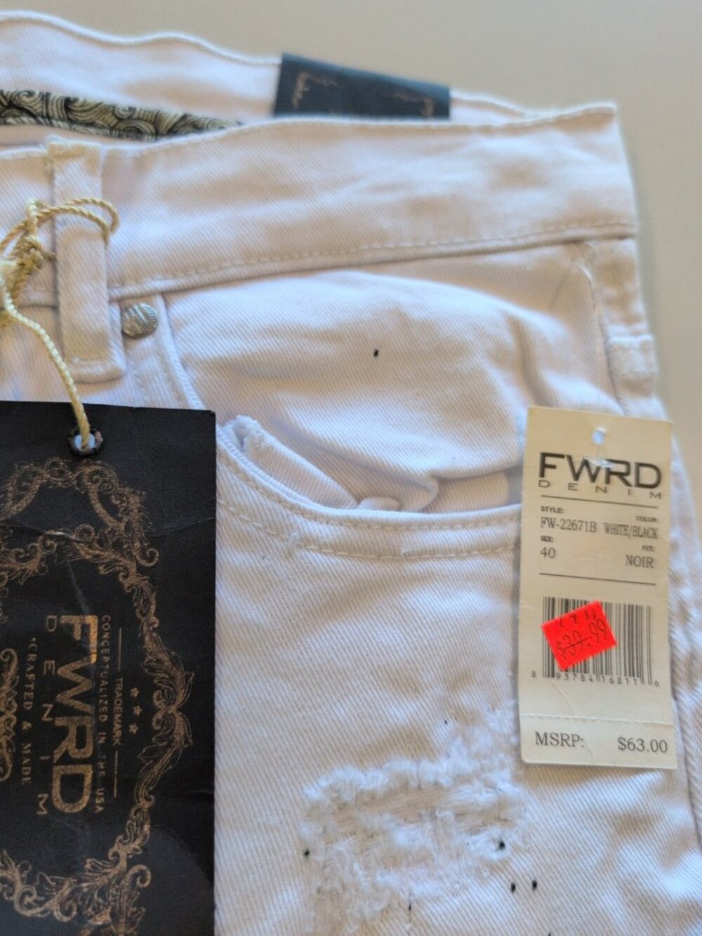 FWRD Denim Shorts Men's Sz 40 Black White Ripped Distressed Grunge Cargo NWT - Picture 9 of 16